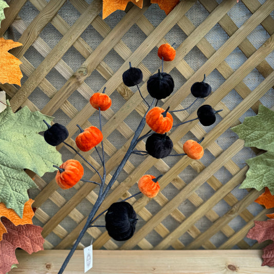 Black & Orange Velvet Pumpkin Branch